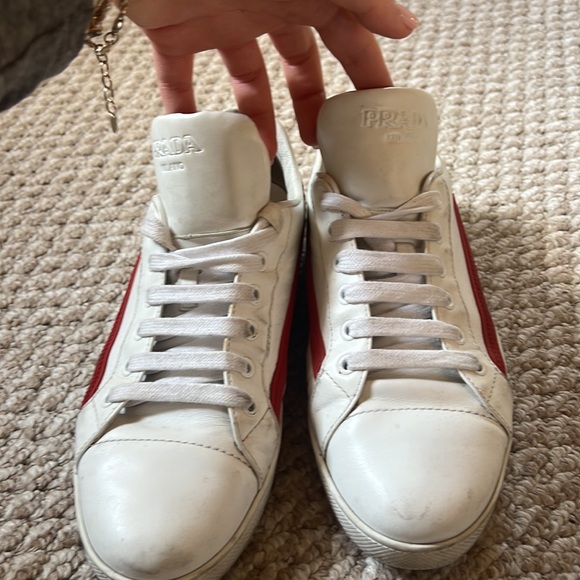 White Prada sneakers with red logo! Size 39 women’s - Picture 2 of 10